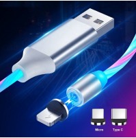 Cavo 2 metri ricarica cellulare USB luminoso a led con 3 adattatori magnetici 