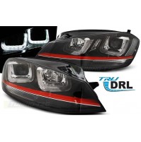 FARI FANALI ANTERIORI GOLF 7 (VII) CON LUCI DIURNE A LED LENTICOLARI SONAR ROSSO