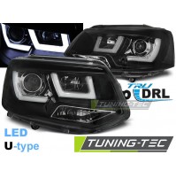 Fari anteriori VW T5 DAL 2010-AL 2015 U-TYPE BLACK, LUCI DIURNE A LED omologati