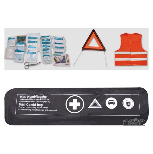 KIT EMERGENZA AUTO,PRONTO SOCCORSO,TRIANGOLO, GIUBBINO RIFRANGENTE OMOLOGATO