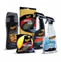 MEGUIARS,KIT INTERNI IN PELLE,5 PEZZI, PER LA CURA COMPLETA DI INTERNI AUTO